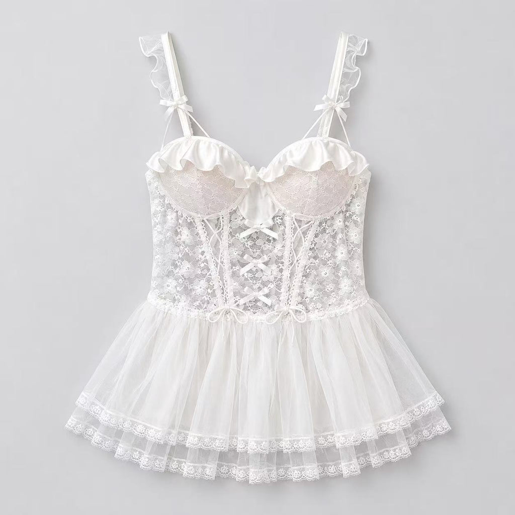 Bridal Lace Bow Corset Babydoll Dress