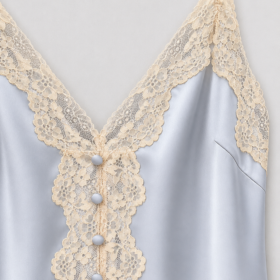 Morning Mist Satin Lace Trim Slip Dress