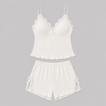 Ivory Ribbed Lace Trim Cami & Shorts Set