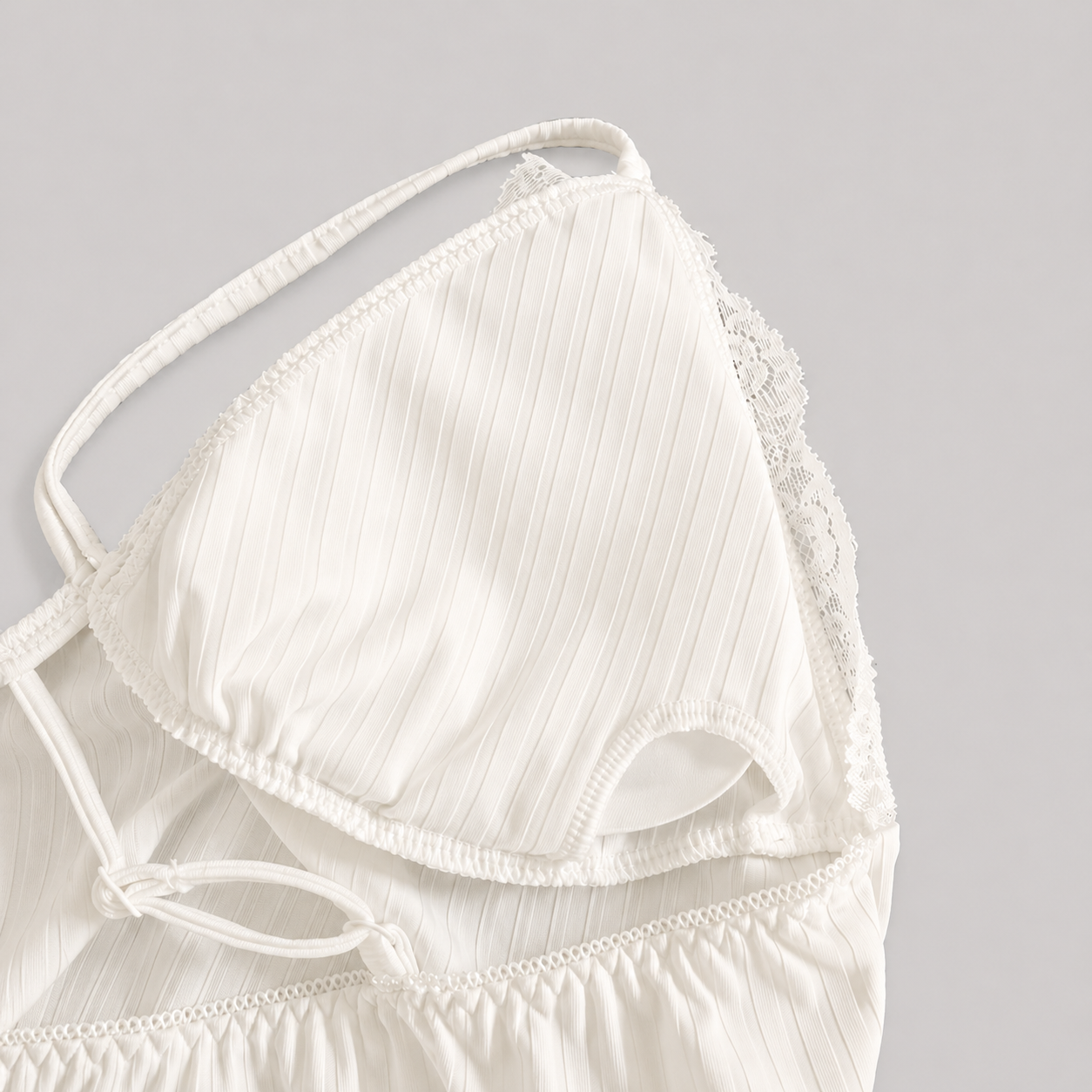 Ivory Ribbed Lace Trim Cami & Shorts Set