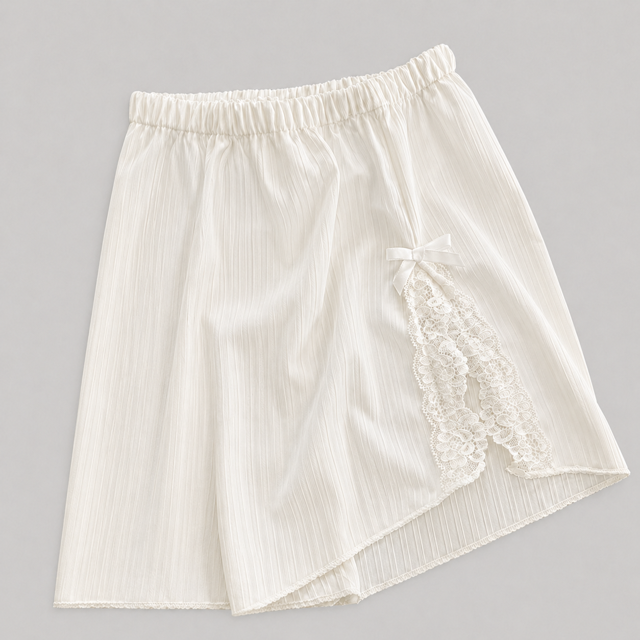 Ivory Ribbed Lace Trim Cami & Shorts Set