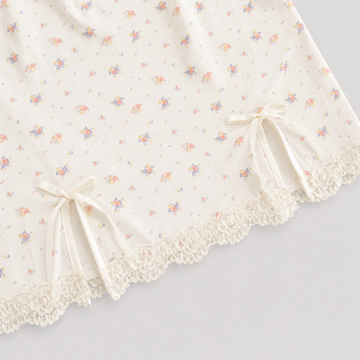 Cream Ditsy Floral Bow Detail Mini Dress