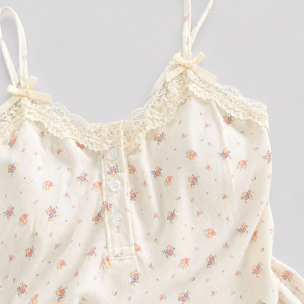 Cream Ditsy Floral Bow Detail Mini Dress