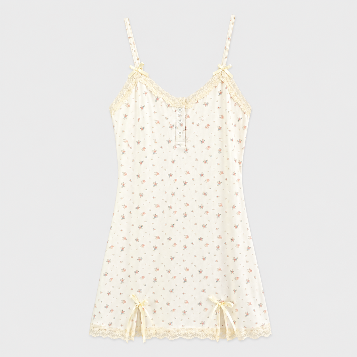 Cream Ditsy Floral Bow Detail Mini Dress