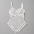 White Lace Bustier Polka Dot Mesh Ruffle Bodysuit