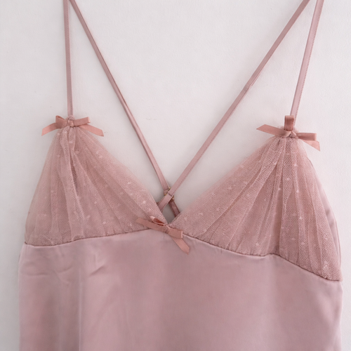 Blush Satin Mesh Ruffle Mini Slip Dress