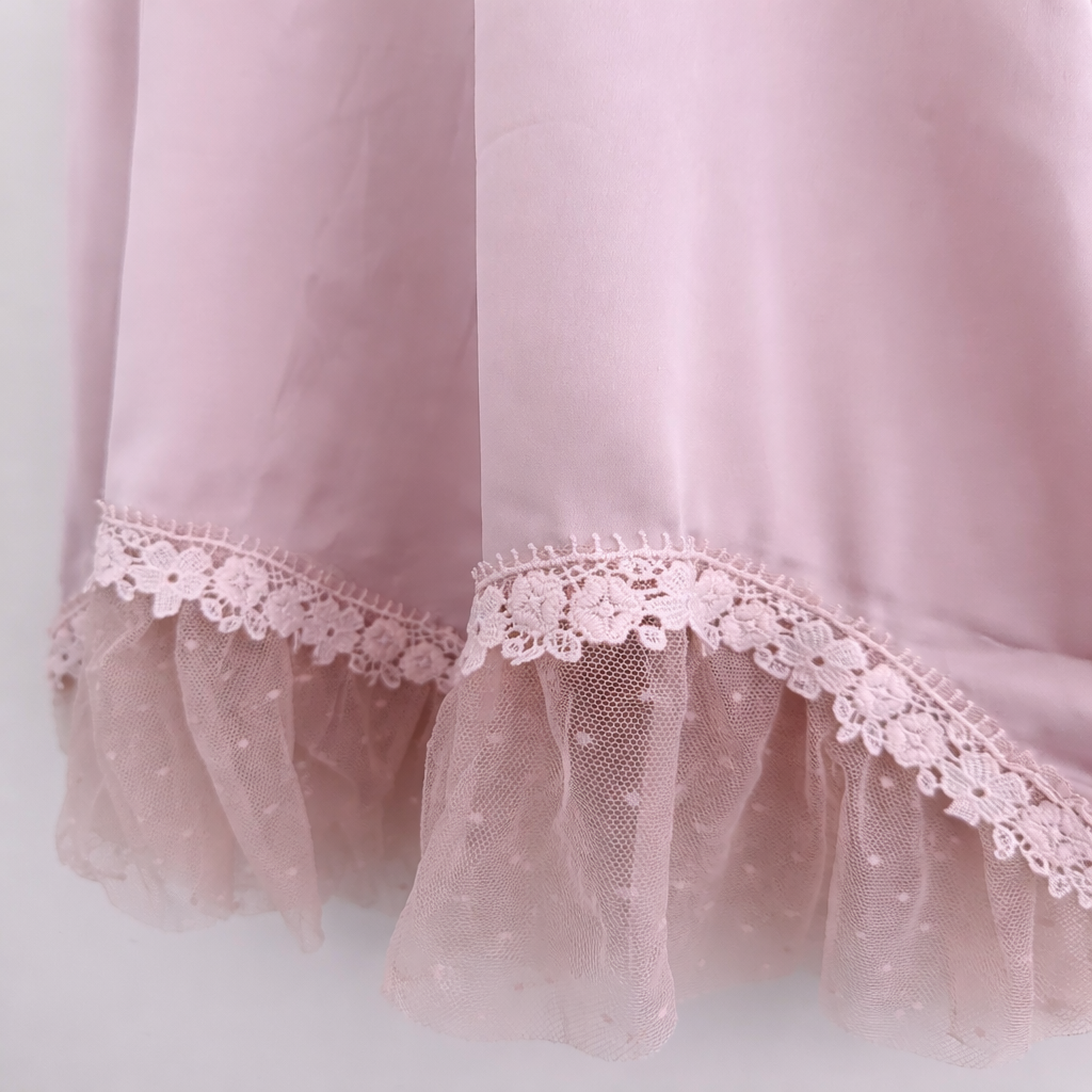 Blush Satin Mesh Ruffle Mini Slip Dress