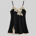 Black Satin Lace Appliqué Slip Dress