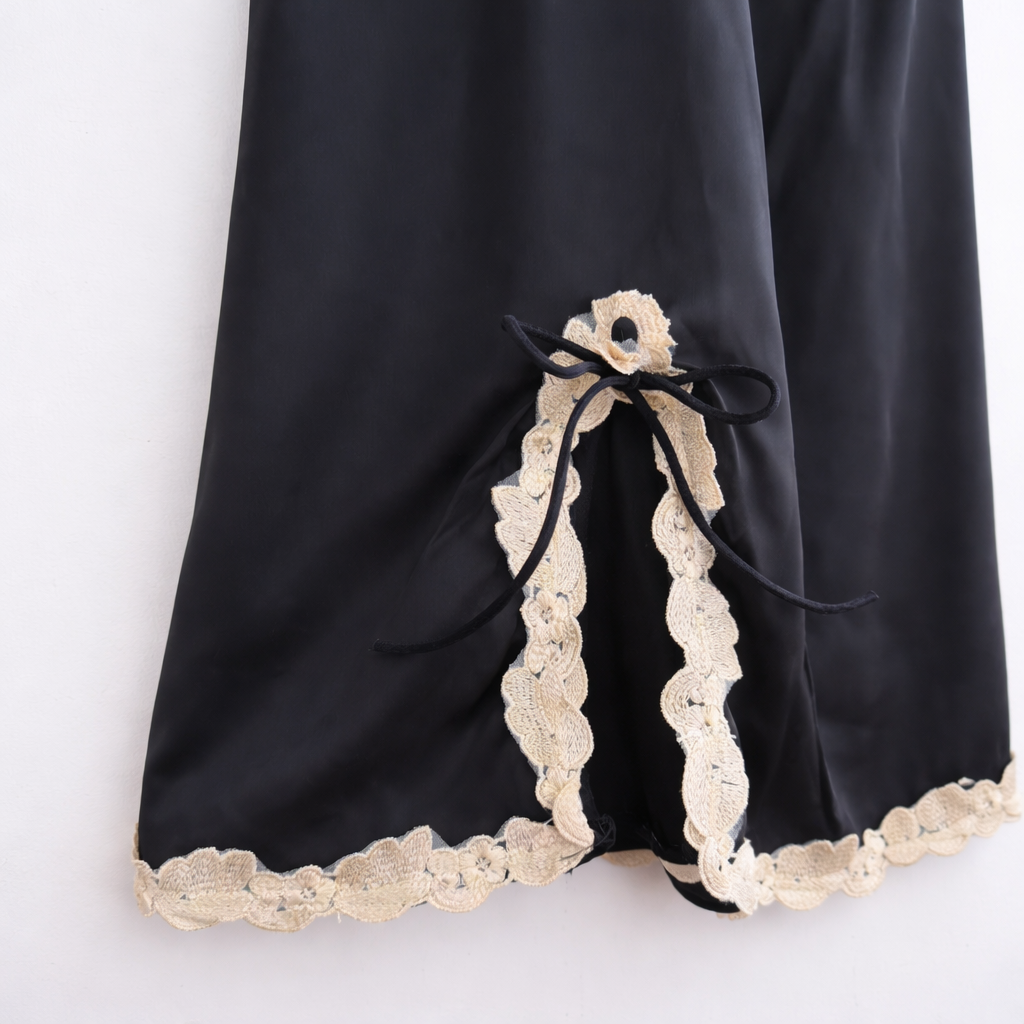 Black Satin Lace Appliqué Slip Dress