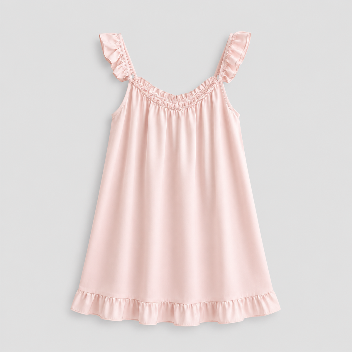 Blush Pink Ruffle Satin Slip Dress | Cottagecore Lace Trim Nightgown