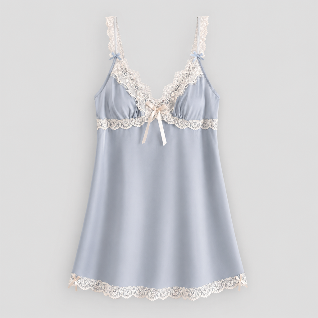 Satin Lace Chemise Nightgown | Romantic Trim Slip Dress, Bridal Lingerie