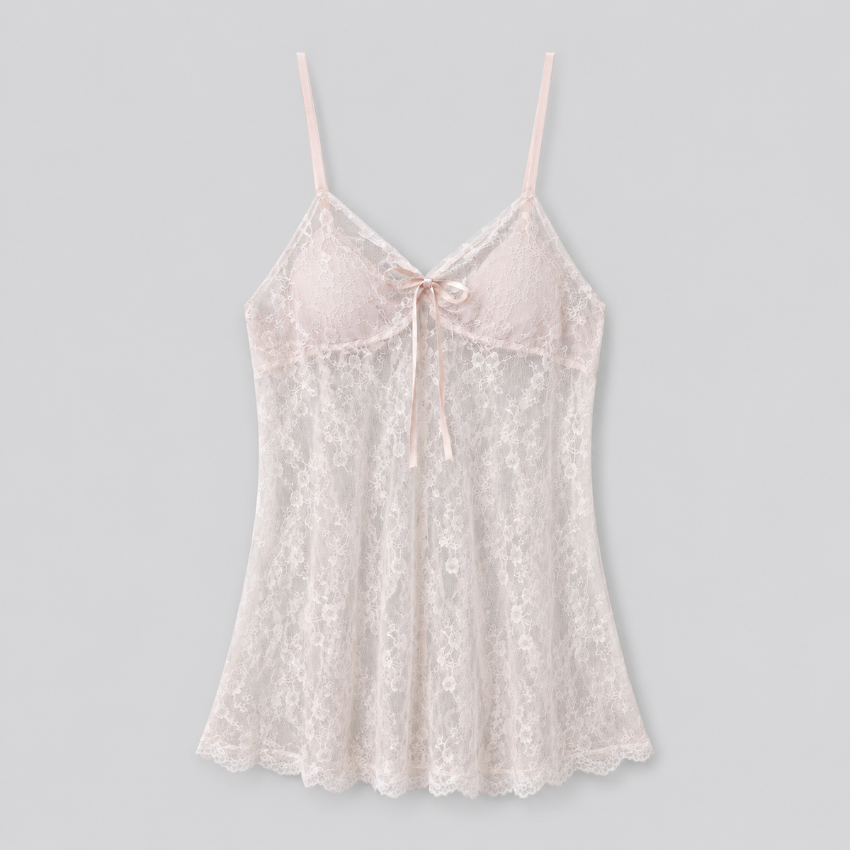 Sheer Pink Floral Lace Babydoll Lingerie Chemise Nightgown – Romantic Bridal Sleepwear