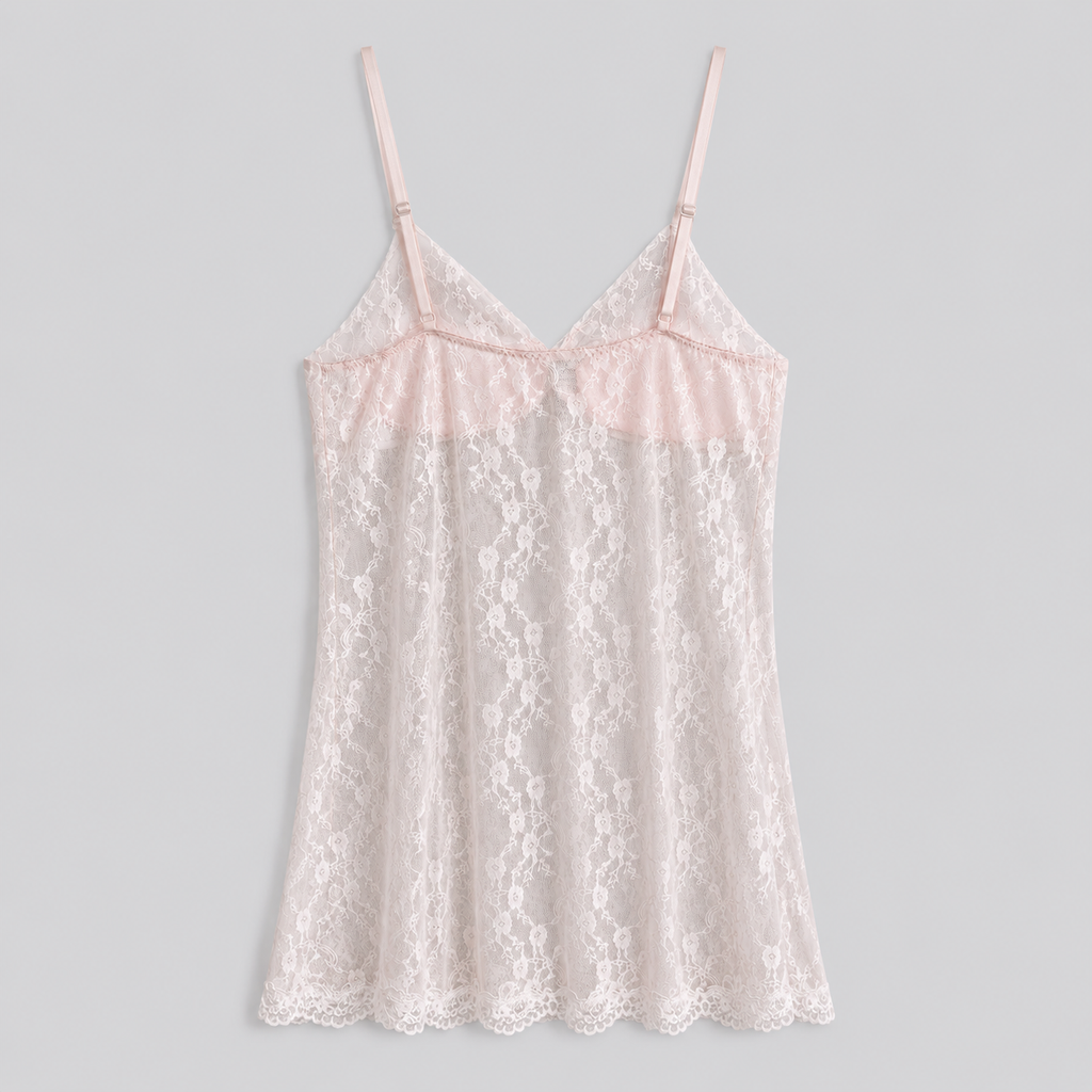 Sheer Pink Floral Lace Babydoll Lingerie Chemise Nightgown – Romantic Bridal Sleepwear