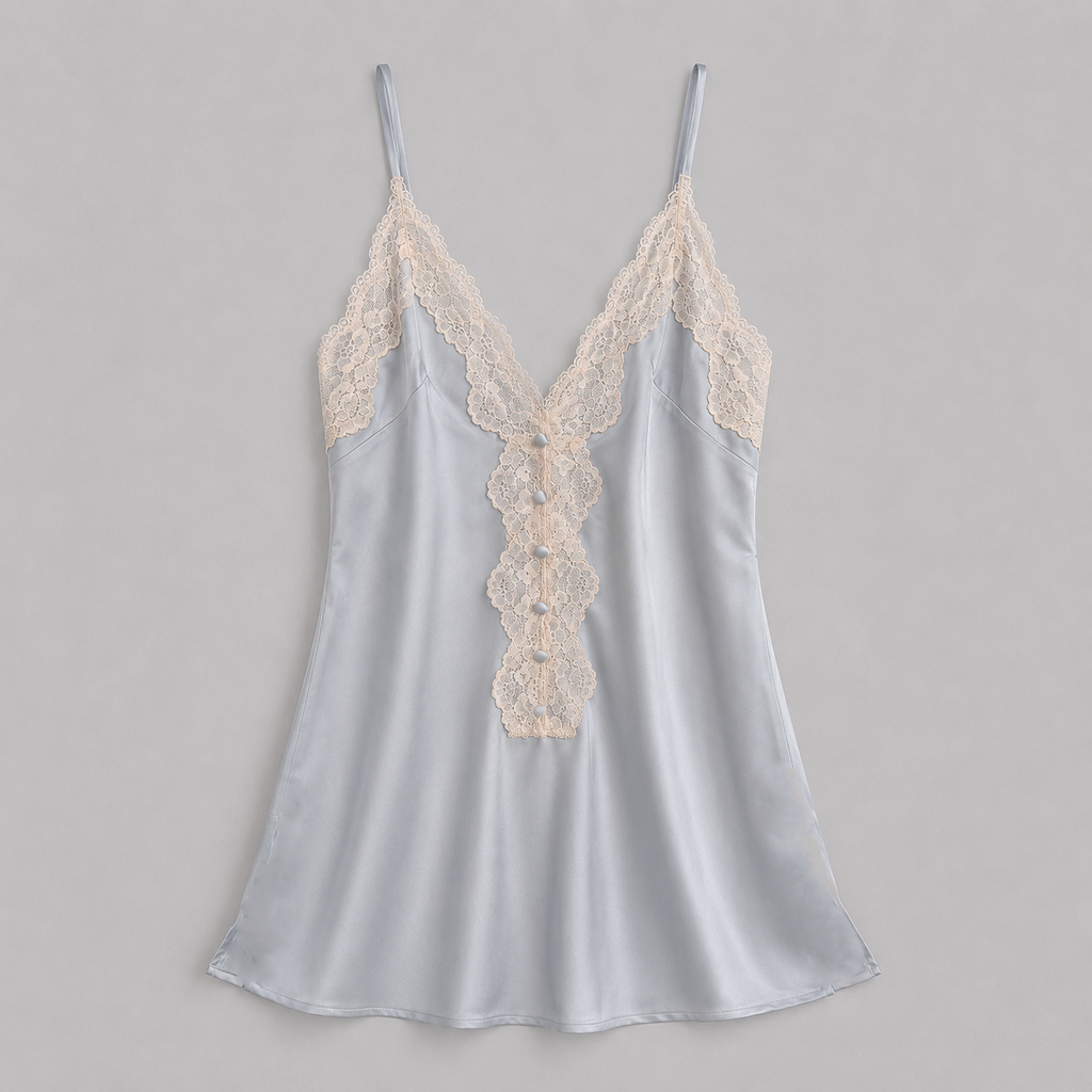 Morning Mist Satin Lace Trim Slip Dress