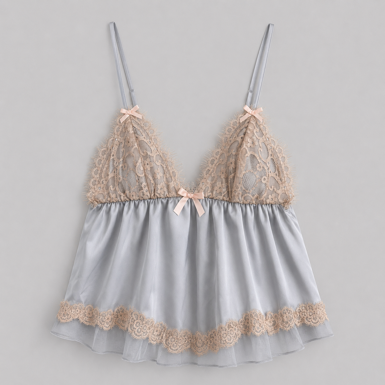 Mist Lace Trim Satin Cami & Wide-Leg Pants Set