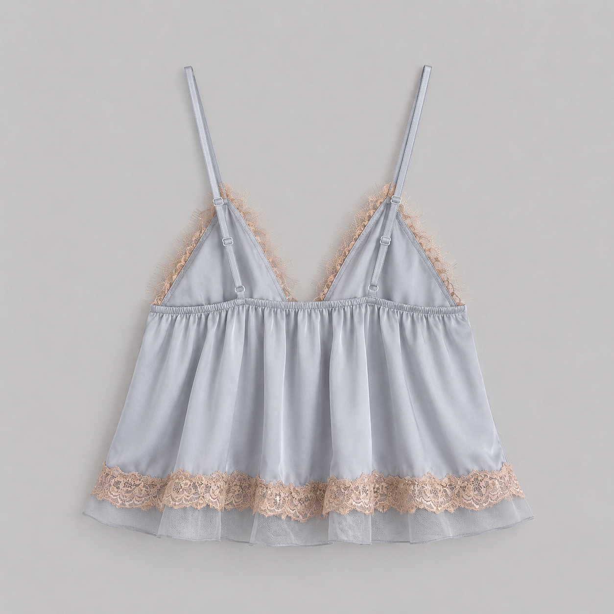 Mist Lace Trim Satin Cami & Wide-Leg Pants Set
