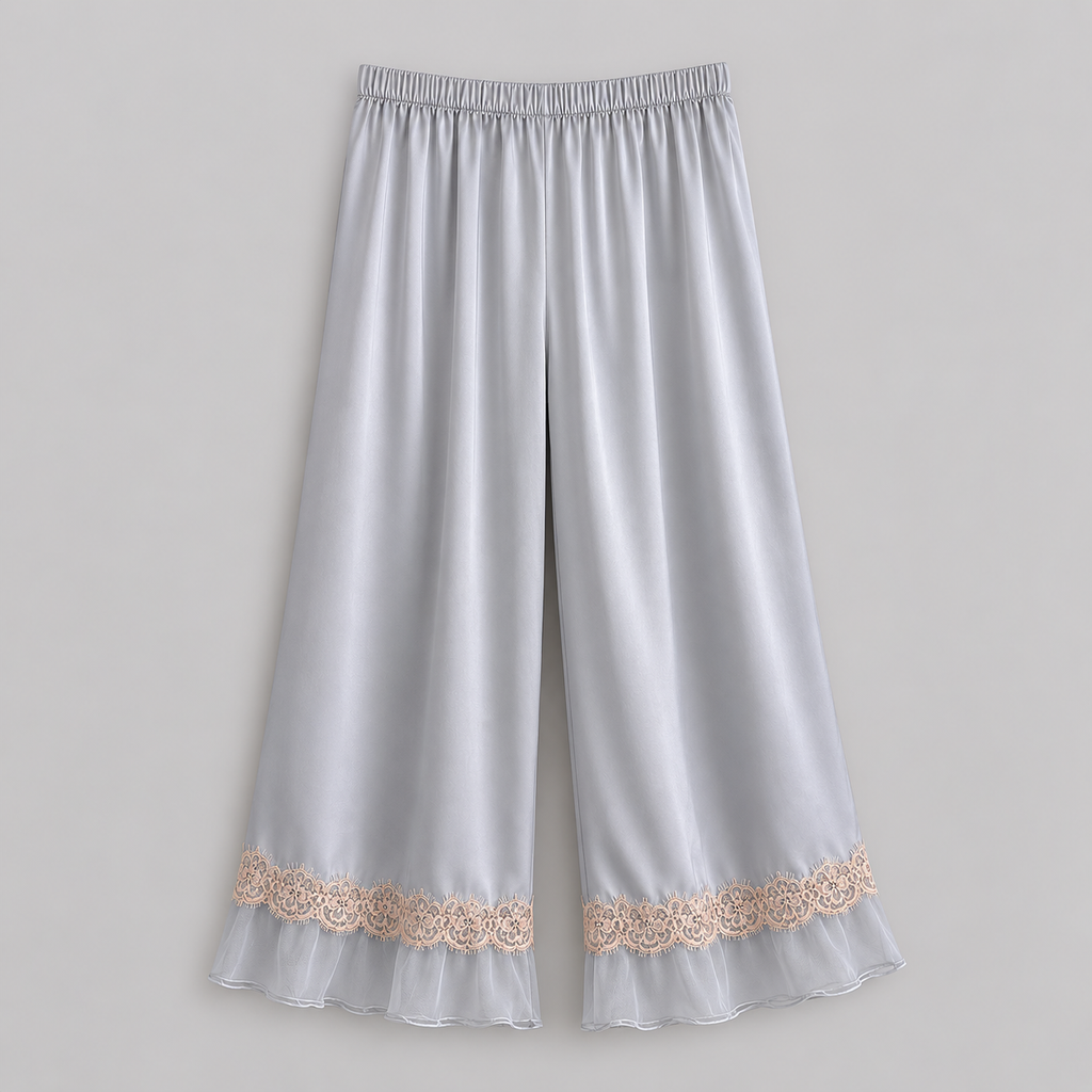 Mist Lace Trim Satin Cami & Wide-Leg Pants Set