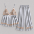Mist Lace Trim Satin Cami & Wide-Leg Pants Set