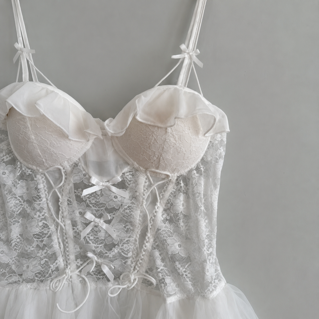 Bridal Lace Bow Corset Babydoll Dress