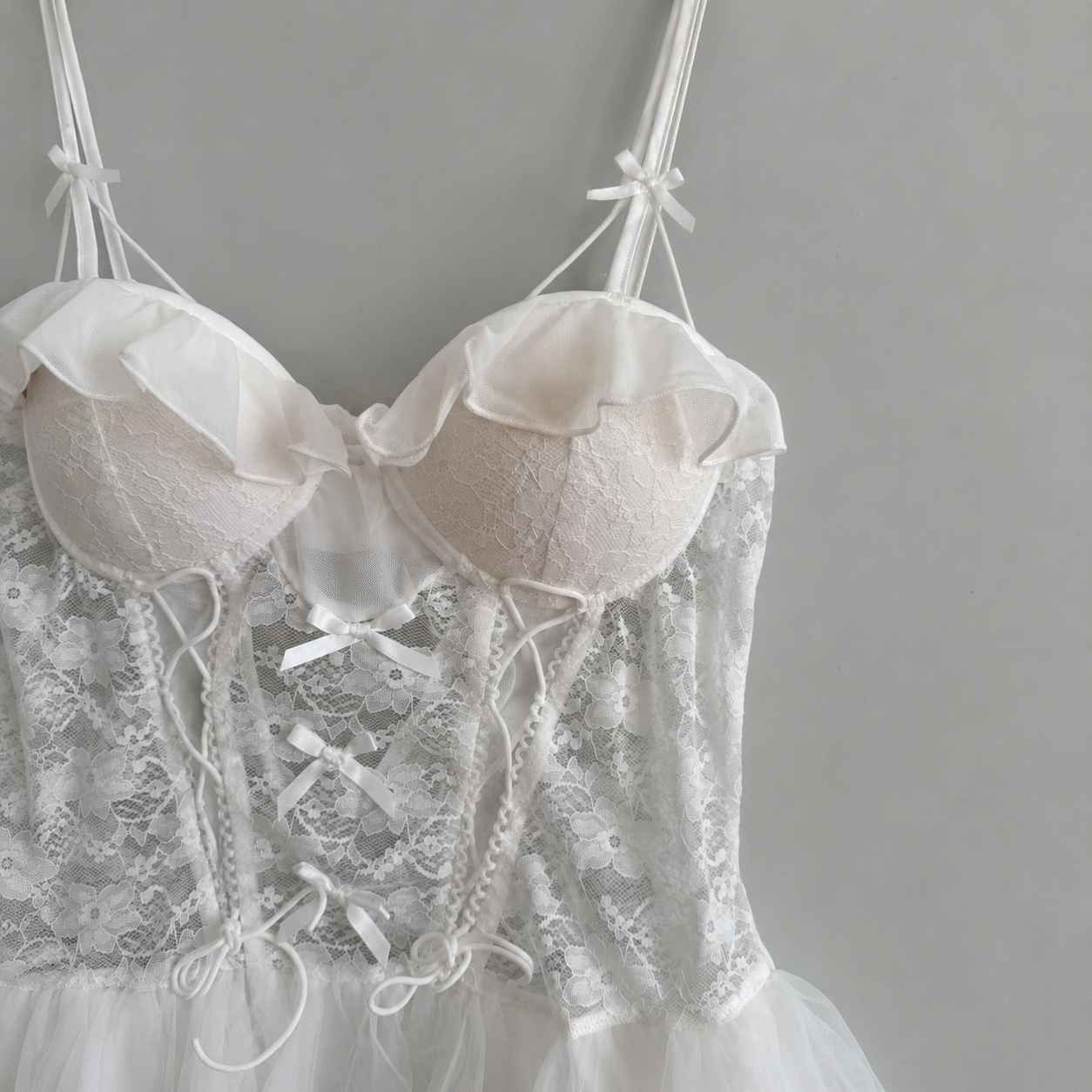 Bridal Lace Bow Corset Babydoll Dress
