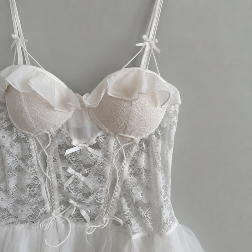 Bridal Lace Bow Corset Babydoll Dress