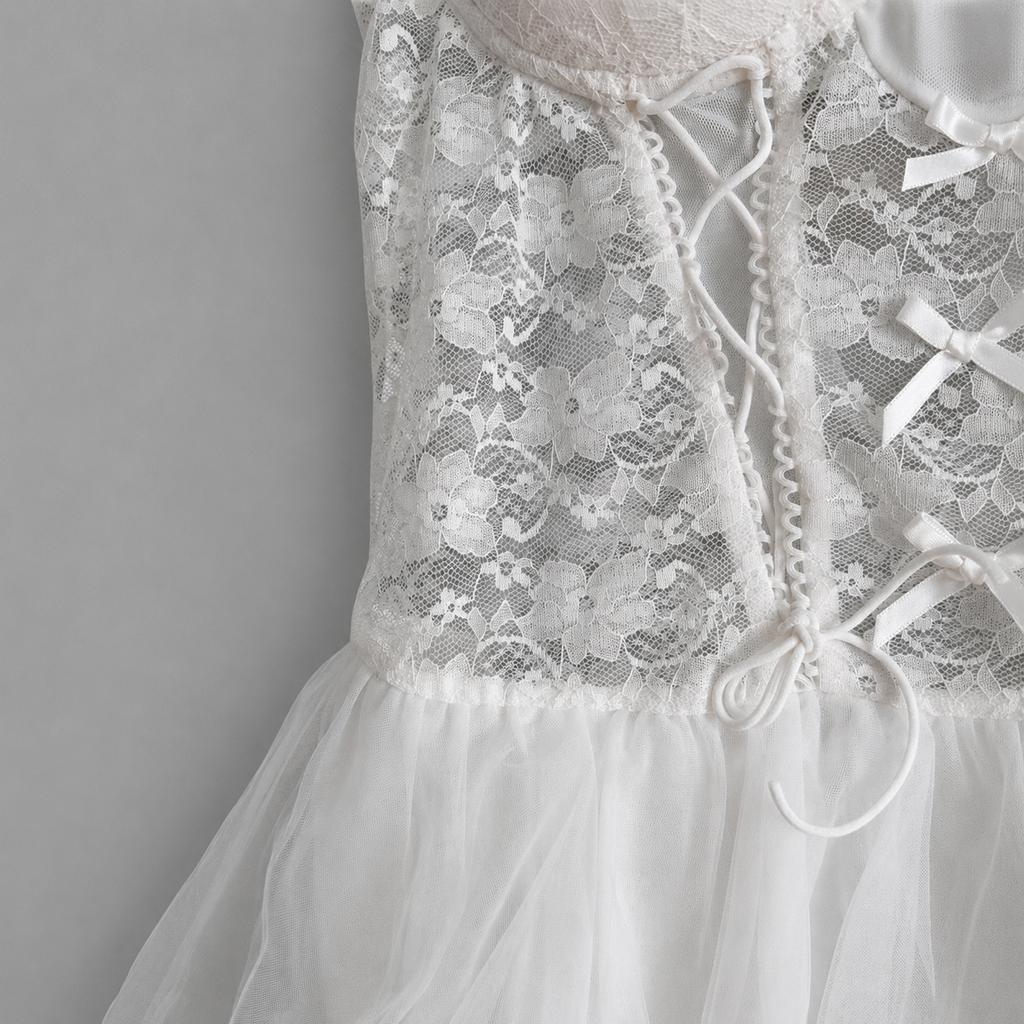 Bridal Lace Bow Corset Babydoll Dress
