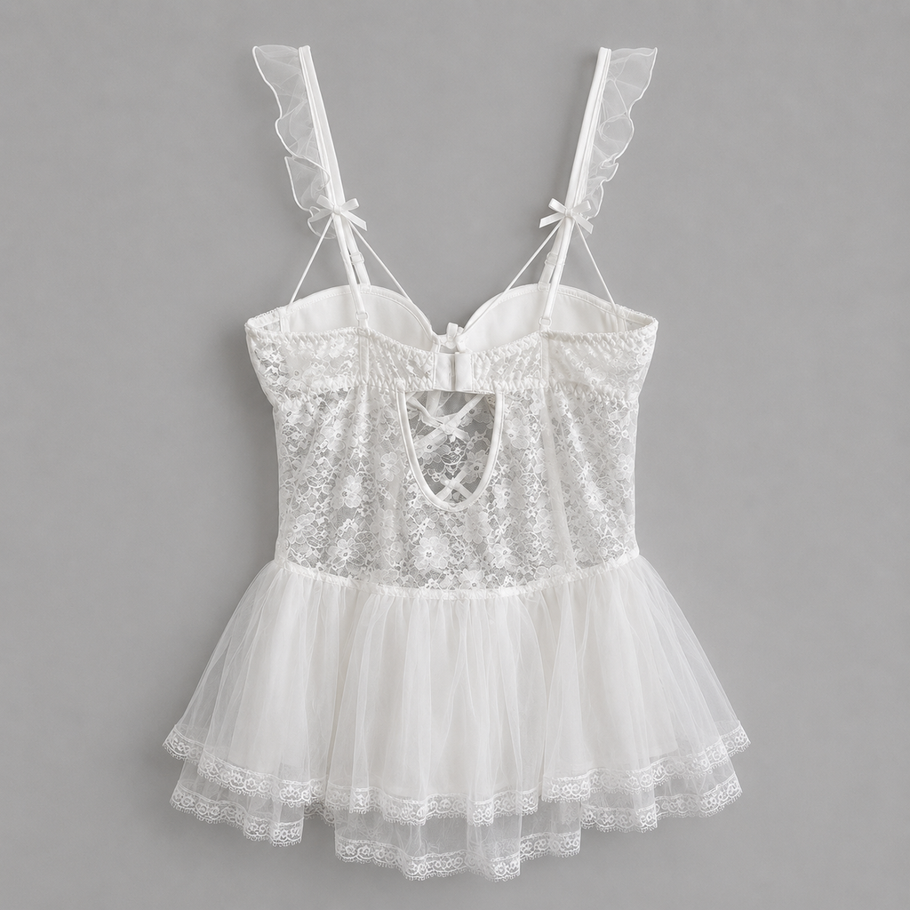 Bridal Lace Bow Corset Babydoll Dress