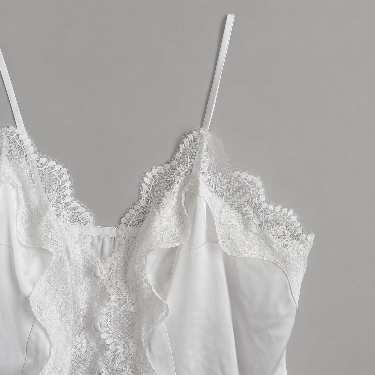 Lace Trim Satin Button Slip Nightgown