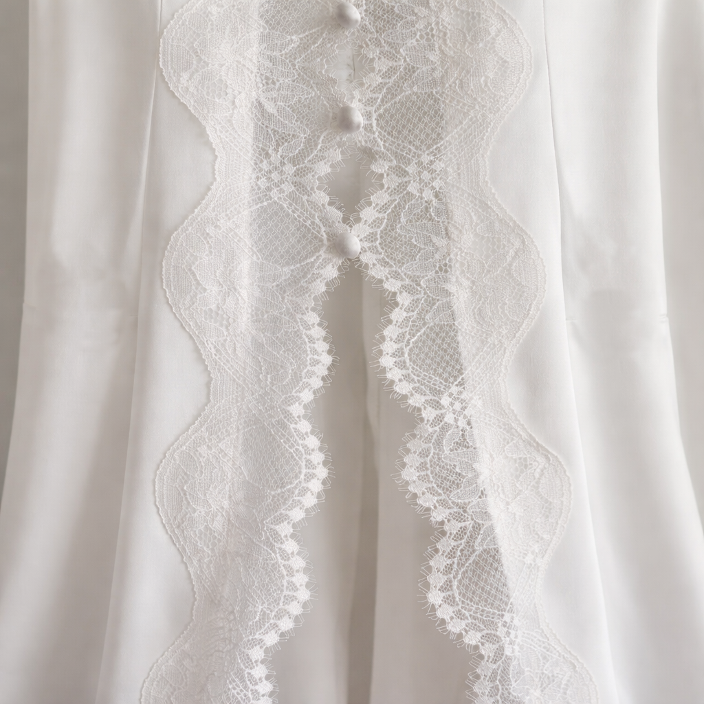 Lace Trim Satin Button Slip Nightgown