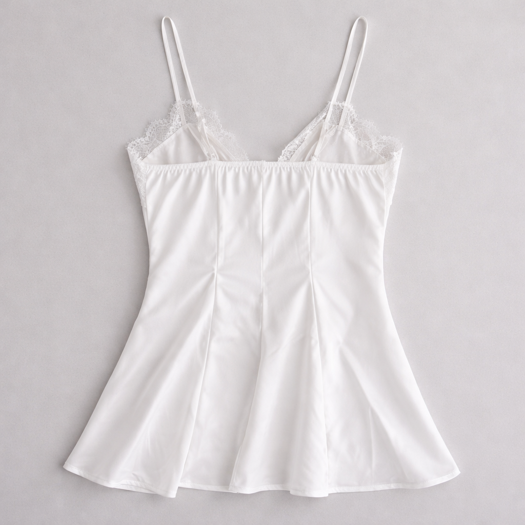 Lace Trim Satin Button Slip Nightgown