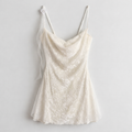 Velvet & Lace Cowl Neck Rosette Strap Mini Dress