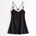 Black Lace Detail Satin Cami Dress