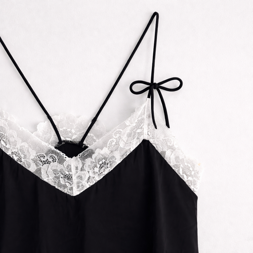 Black Lace Detail Satin Cami Dress