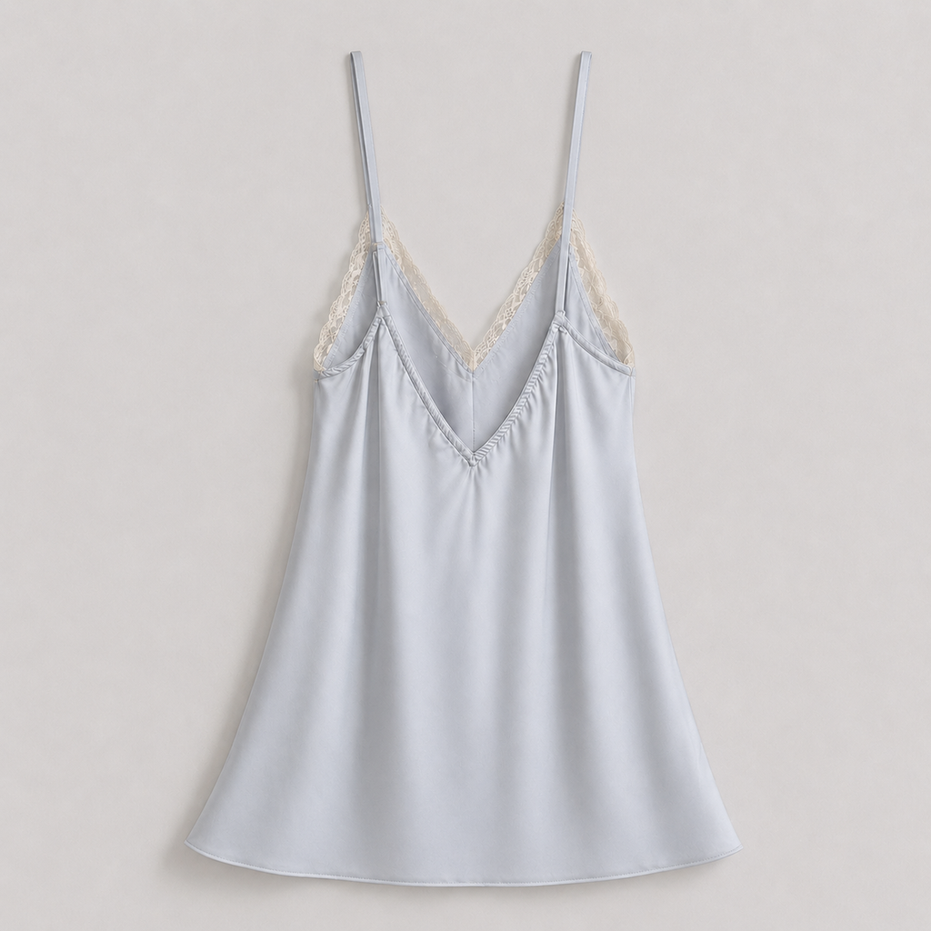 Morning Mist Satin Lace Trim Slip Dress