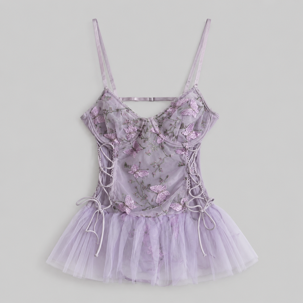 Butterfly Garden Corset Tulle Lingerie Dress