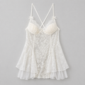 Ivory Velve Floral Lace Babydoll Dress