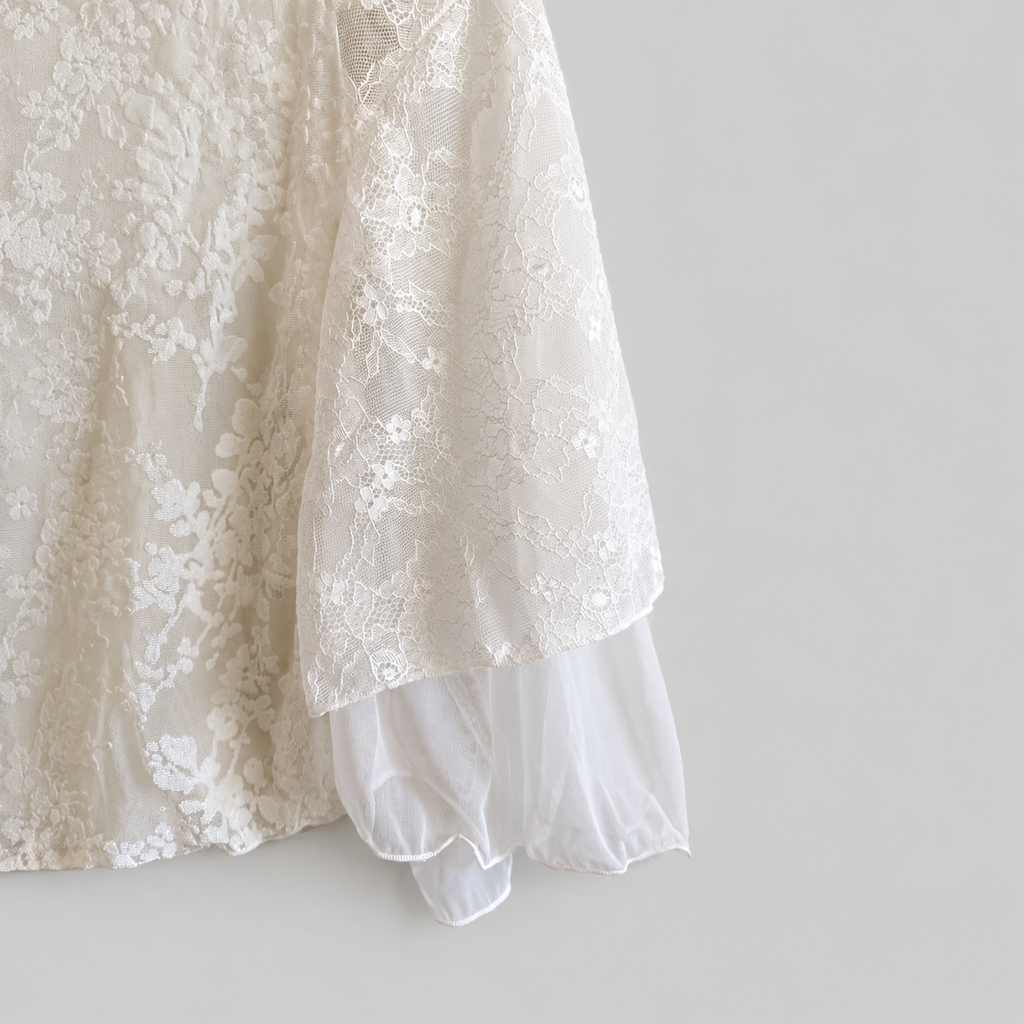 Ivory Velve Floral Lace Babydoll Dress
