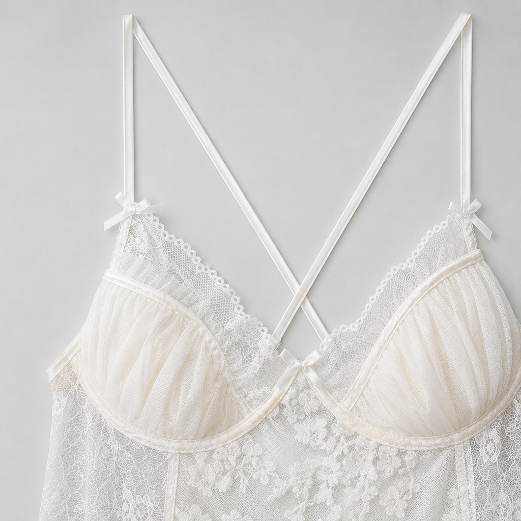 Ivory Velve Floral Lace Babydoll Dress