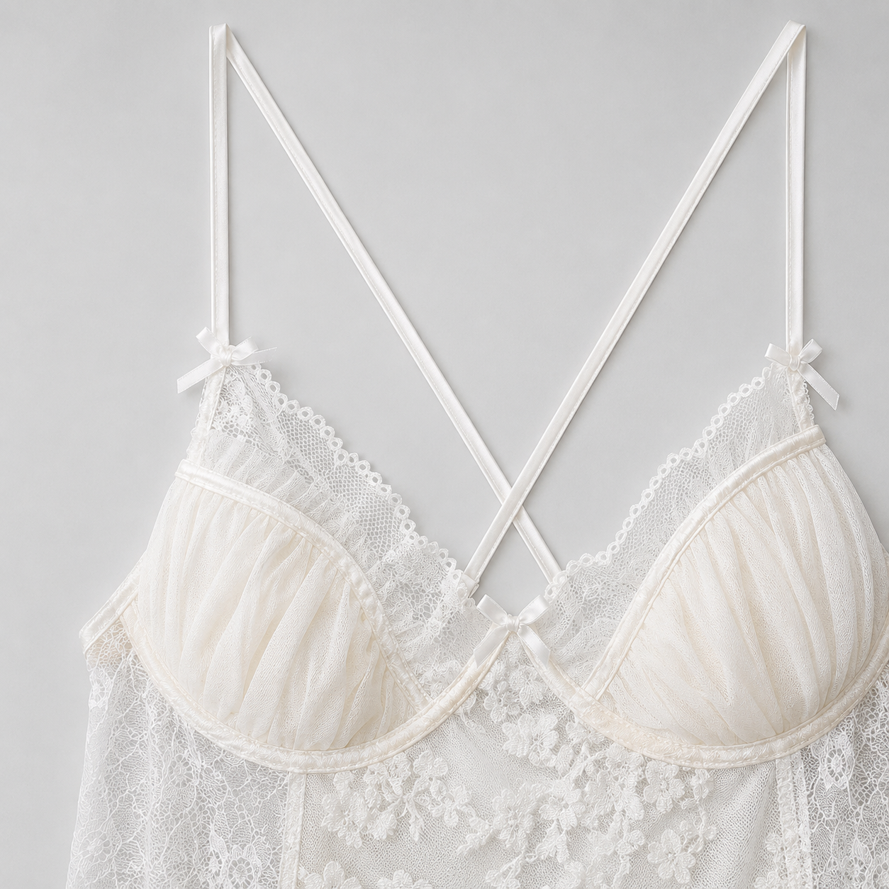 Ivory Velve Floral Lace Babydoll Dress