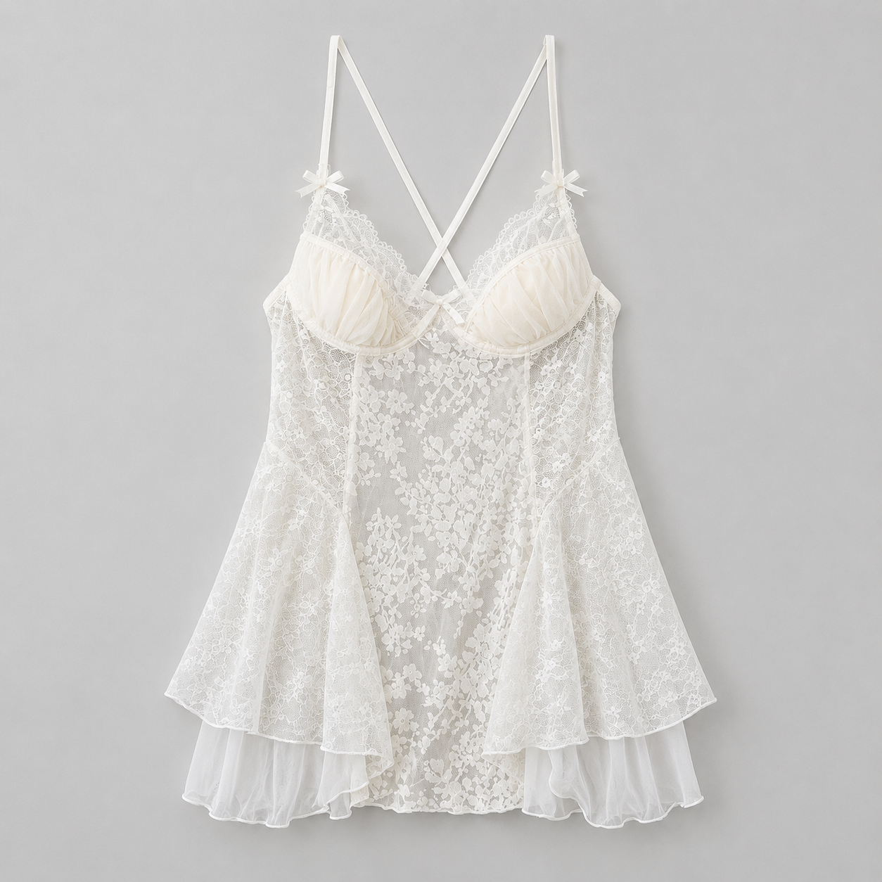 Ivory Velve Floral Lace Babydoll Dress