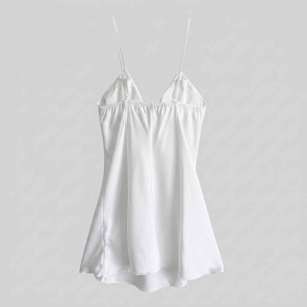 White Satin Slip Dress, Silky Chemise Sleepwear, Sexy Bridal Lingerie, Spaghetti Strap Nightgown
